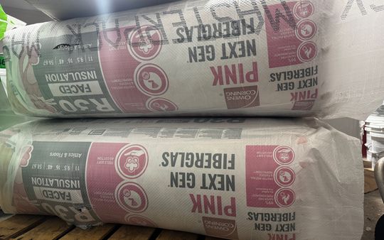 Bags of R-30 faced fiberglass insulation batts for attics and floors