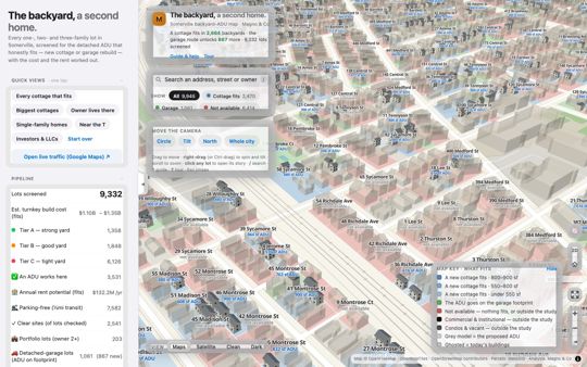 3D map of a Somerville block showing which backyards can fit a new cottage