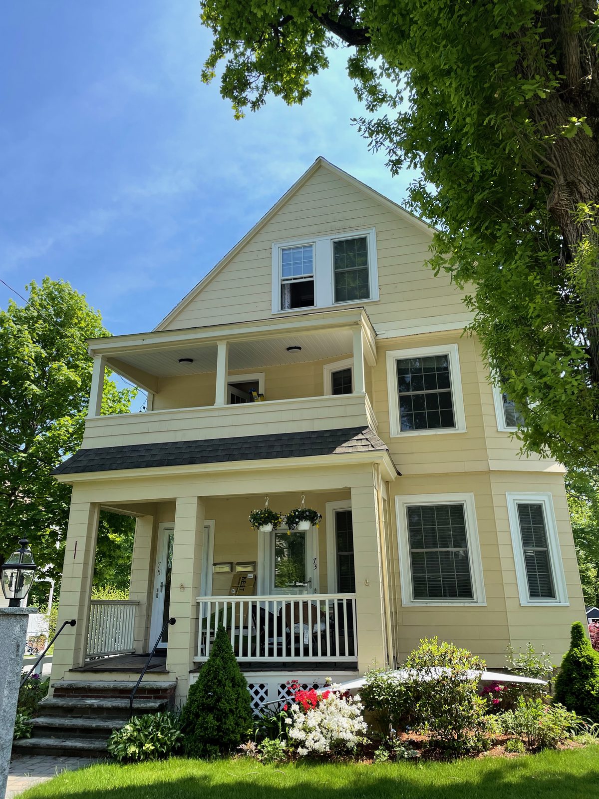 Restored older Somerville-area house with a front porch, ready for winter